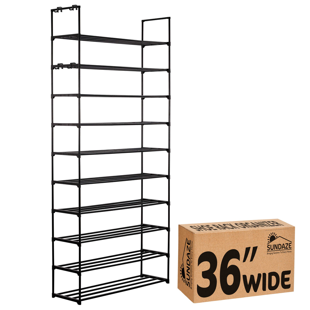 10 Tier Metal Shoe Organizer, Sturdy Tall Shoe Rack for Closet, Bedroom, Entryway, Garage, Black Metal, Holds Up to 50 Pairs