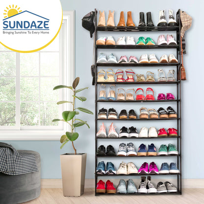 10 Tier Metal Shoe Organizer, Sturdy Tall Shoe Rack for Closet, Bedroom, Entryway, Garage, Black Metal, Holds Up to 50 Pairs
