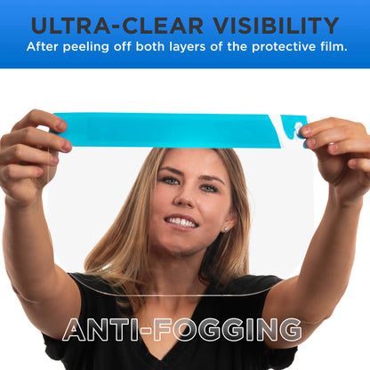 Face Shields - Case of 40 Packs of 4 (160 Shields) - Ultra Clear Protective Full Face Shields to Protect Eyes, Nose and Mouth - Anti-Fog PET Plastic