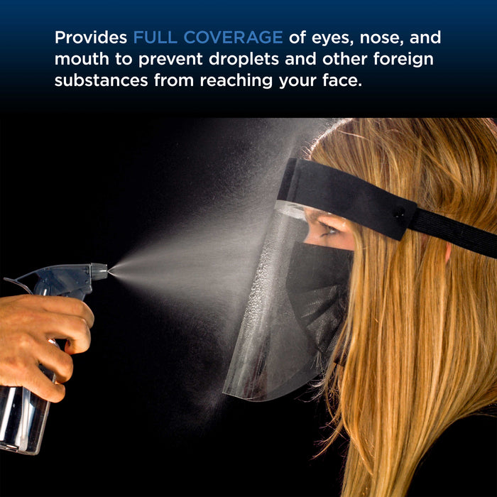 Face Shields - Case of 20 Packs (200 Black Shields) - Ultra Clear Protective Full Face Shields to Protect Eyes, Nose and Mouth - Anti-Fog PET Plastic