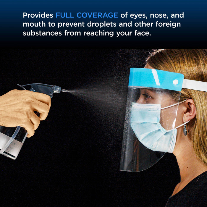 5-Black & 5-Blue Face Shields - Ultra Clear Protective Full Face Shields to Protect Eyes, Nose and Mouth - Anti-Fog PET Plastic, Elastic Headband