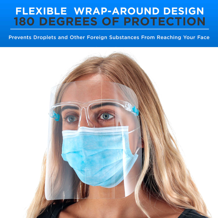 goggles and face shields Salon World Safety Face Shields with Glasses Frames (20 Packs of 4) - Ultra Clear Protective Full Face Shields to Protect Eyes, Nose, Mouth