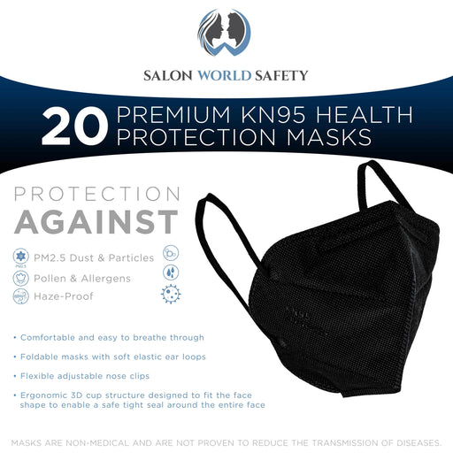 Black KN95 Protective Masks, Pack of 20 - Filter Efficiency ≥95%, 5-Layers, Protection Against PM2.5 Dust, Pollen - Sanitary 5-Ply Non-Woven Fabric