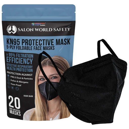 Black KN95 Protective Masks, Pack of 20 - Filter Efficiency ≥95%, 5-Layers, Protection Against PM2.5 Dust, Pollen - Sanitary 5-Ply Non-Woven Fabric