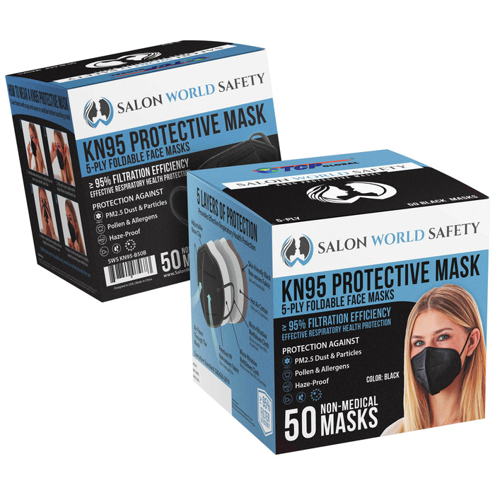 Black KN95 Protective Masks, Box of 50 - Filter Efficiency ?95%, 5-Layers, Protection Against PM2.5 Dust, Pollen, Haze-Proof - Sanitary 5-Ply