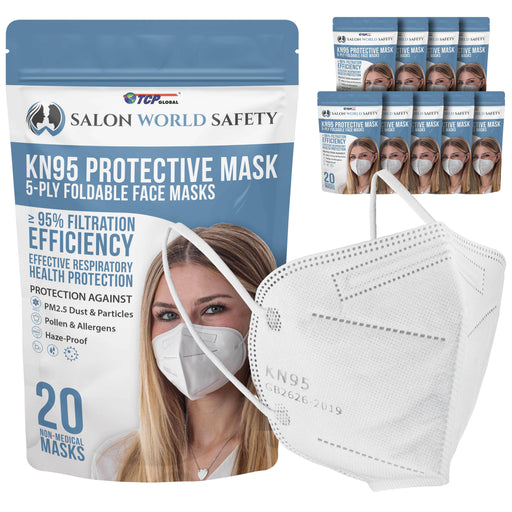 White KN95 Protective Masks, Pack of 200 - Filter Efficiency ≥95%, 5-Layers, Protection Against PM2.5 Dust, Pollen - Sanitary 5-Ply Non-Woven Fabric