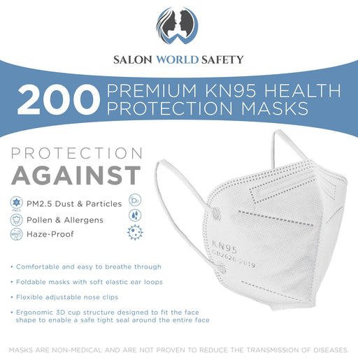 White KN95 Protective Masks, Pack of 200 - Filter Efficiency ≥95%, 5-Layers, Protection Against PM2.5 Dust, Pollen - Sanitary 5-Ply Non-Woven Fabric