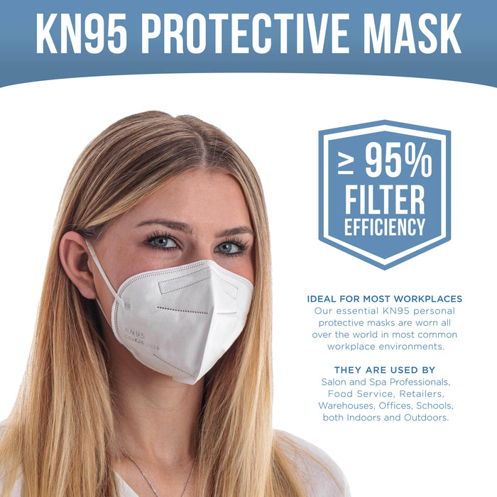 White KN95 Protective Masks, Pack of 200 - Filter Efficiency ≥95%, 5-Layers, Protection Against PM2.5 Dust, Pollen - Sanitary 5-Ply Non-Woven Fabric