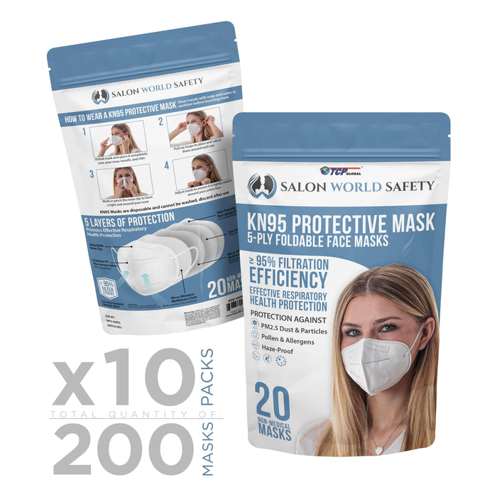 White KN95 Protective Masks, Pack of 200 - Filter Efficiency ≥95%, 5-Layers, Protection Against PM2.5 Dust, Pollen - Sanitary 5-Ply Non-Woven Fabric