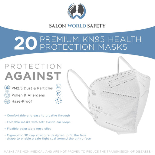 White KN95 Protective Masks, Pack of 20 - Filter Efficiency ?95%, 5-Layers, Protection Against PM2.5 Dust, Pollen, Haze-Proof - Sanitary 5-Ply