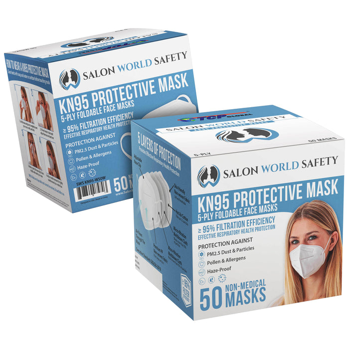 White KN95 Protective Masks, Box of 50 - Filter Efficiency ?95%, 5-Layers, Protection Against PM2.5 Dust, Pollen, Haze-Proof - Sanitary 5-Ply