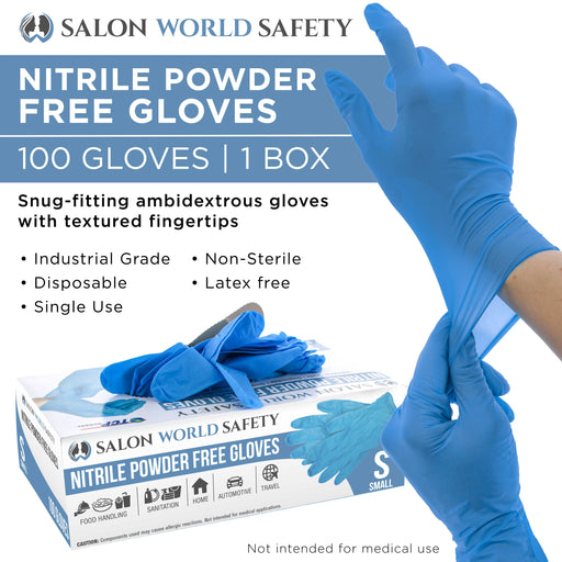 Blue Nitrile Disposable Gloves, Box of 100 - Small, 3.5 Mil Thick - Latex and Powder Free, Textured Tips, Food Safe, Extra-Strong Protection