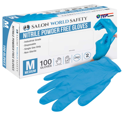 Blue Nitrile Disposable Gloves, Box of 100 - Medium, 3.5 Mil Thick - Latex and Powder Free, Textured Tips, Food Safe, Extra-Strong Protection