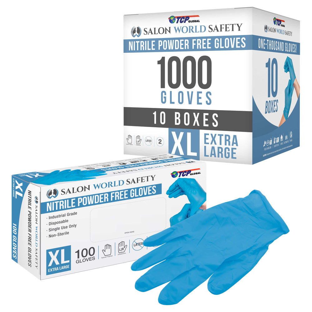 Blue Nitrile Disposable Gloves, 10 Boxes of 100 - X-Large, 3.5 Mil Thick - Latex and Powder Free, Textured Tips, Food Safe, Extra-Strong Protection