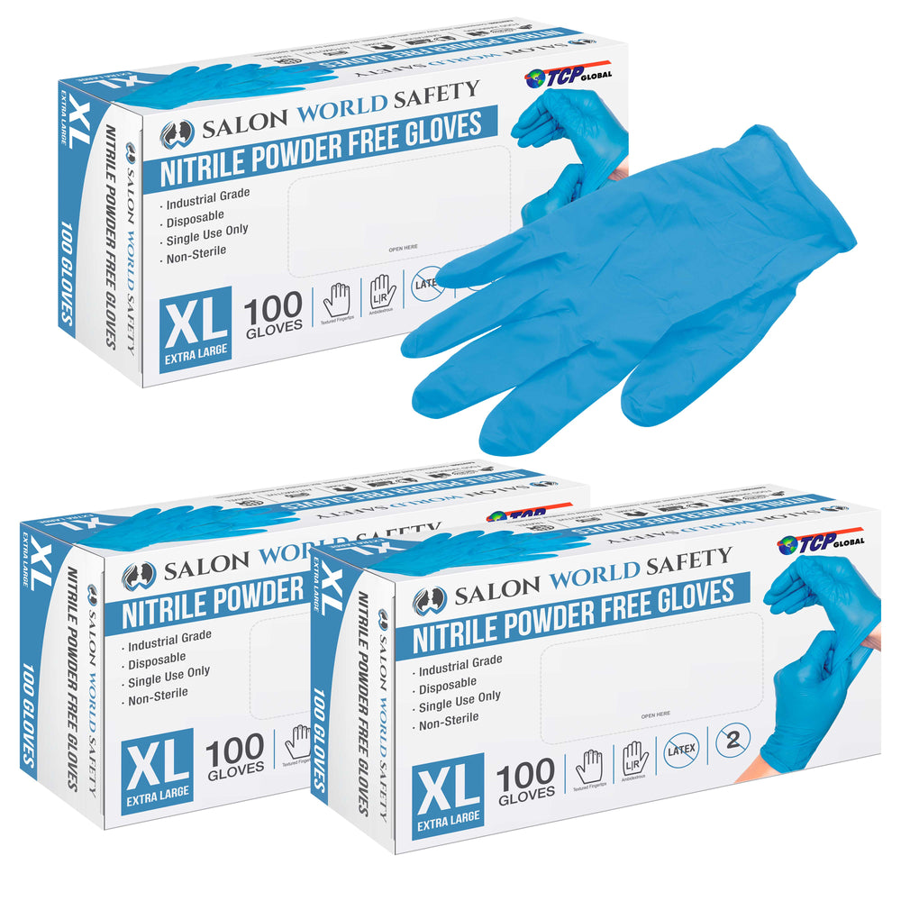 Blue Nitrile Disposable Gloves, 3 Boxes of 100 - X-Large, 3.5 Mil Thick - Latex and Powder Free, Textured Tips, Food Safe, Extra-Strong Protection