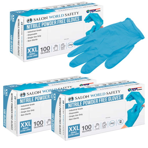 Blue Nitrile Disposable Gloves, 3 Boxes of 100 - XX-Large, 3.5 Mil Thick - Latex and Powder Free, Textured Tips, Food Safe, Extra-Strong Protection