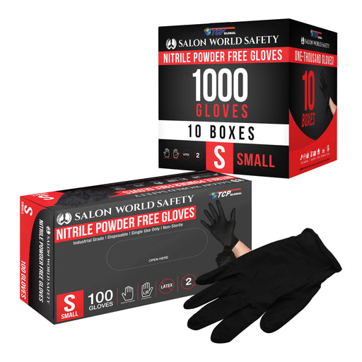 Black Nitrile Disposable Gloves, 10 Boxes of 100 - Small, 4.0 Mil Thick - Latex and Powder Free, Textured Tips, Food Safe, Extra-Strong Protection