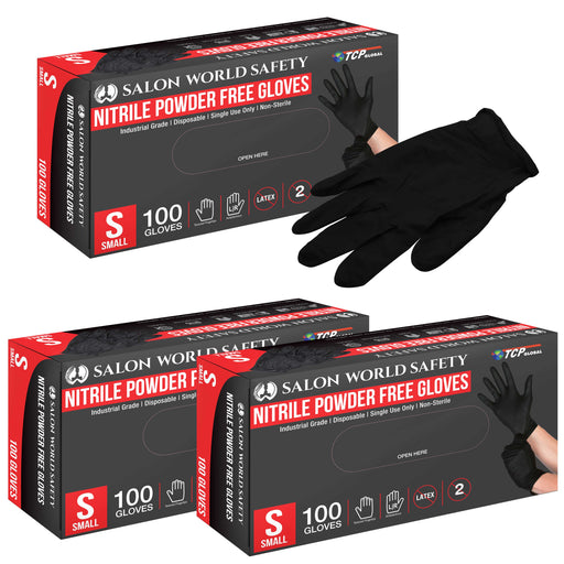 Black Nitrile Disposable Gloves, 3 Boxes of 100 - Small, 4.0 Mil Thick - Latex and Powder Free, Textured Tips, Food Safe, Extra-Strong Protection