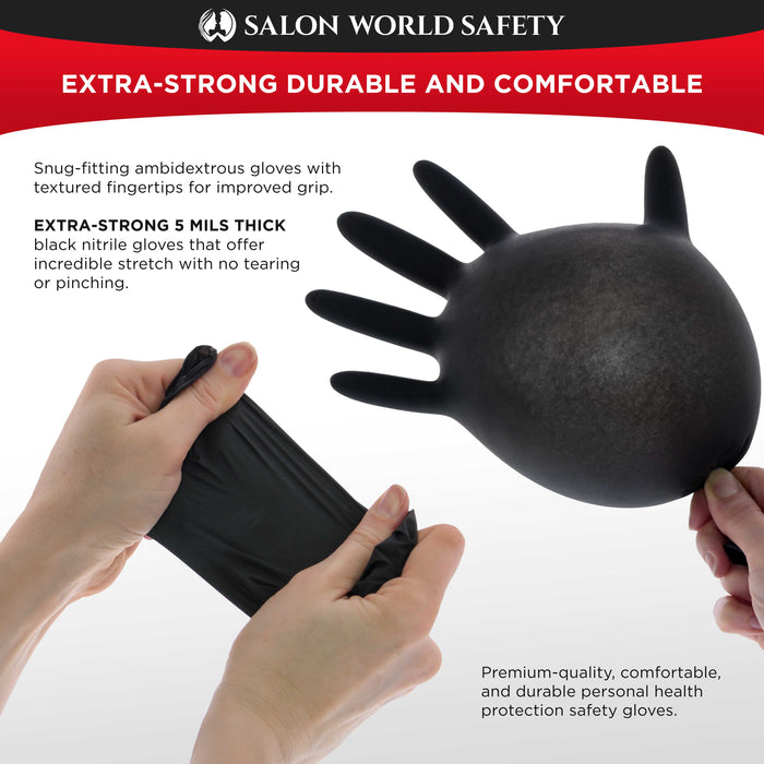 Black Nitrile Disposable Gloves, Box of 100 - Small, 4.0 Mil Thick - Latex and Powder Free, Textured Tips, Food Safe, Extra-Strong Protection