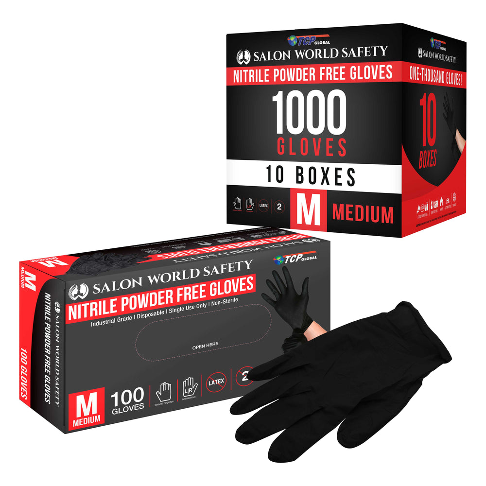 Black Nitrile Disposable Gloves, 10 Boxes of 100 - Medium, 4 Mil Thick - Latex and Powder Free, Textured Tips, Food Safe, Extra-Strong Protection