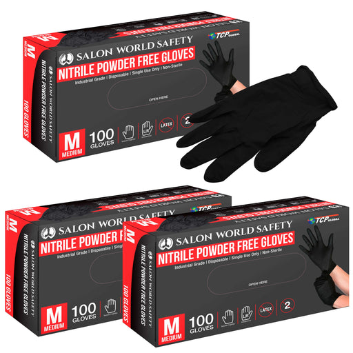 Black Nitrile Disposable Gloves, 3 Boxes of 100 - Medium, 4 Mil Thick - Latex and Powder Free, Textured Tips, Food Safe, Extra-Strong Protection