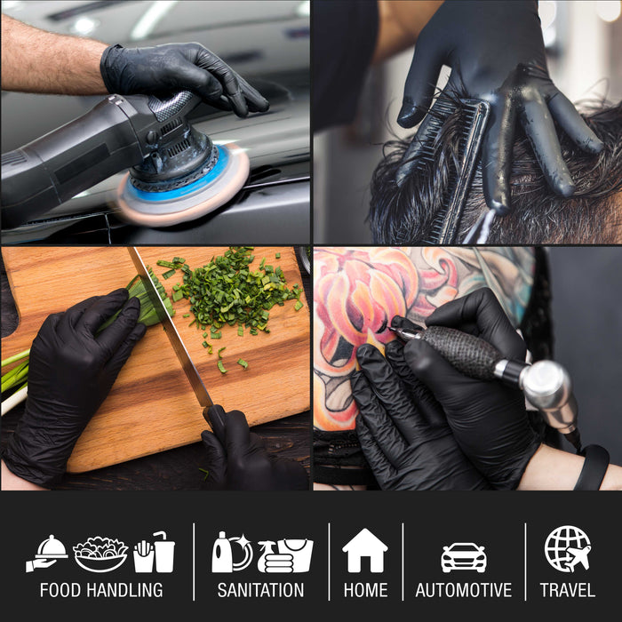 Black Nitrile Disposable Gloves, Box of 100 - Medium, 4 Mil Thick - Latex and Powder Free, Textured Tips, Food Safe, Extra-Strong Protection