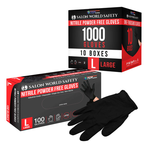 Black Nitrile Disposable Gloves, 10 Boxes of 100 - Large, 4 Mil Thick - Latex and Powder Free, Textured Tips, Food Safe, Extra-Strong Protection