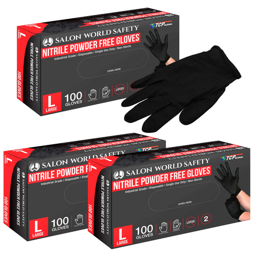 Black Nitrile Disposable Gloves, 3 Boxes of 100 - Large, 4 Mil Thick - Latex and Powder Free, Textured Tips, Food Safe, Extra-Strong Protection