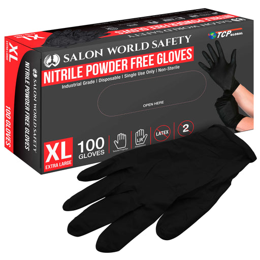 Black Nitrile Disposable Gloves, Box of 100 - X-Large, 4 Mil Thick - Latex and Powder Free, Textured Tips, Food Safe, Extra-Strong Protection