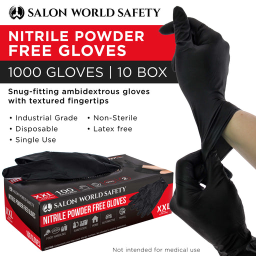 Black Nitrile Disposable Gloves, 10 Boxes of 100 - XX-Large, 4 Mil Thick - Latex and Powder Free, Textured Tips, Food Safe, Extra-Strong Protection