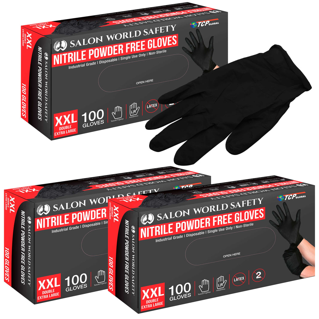 Black Nitrile Disposable Gloves, 3 Boxes of 100 - XX-Large, 4 Mil Thick - Latex and Powder Free, Textured Tips, Food Safe, Extra-Strong Protection