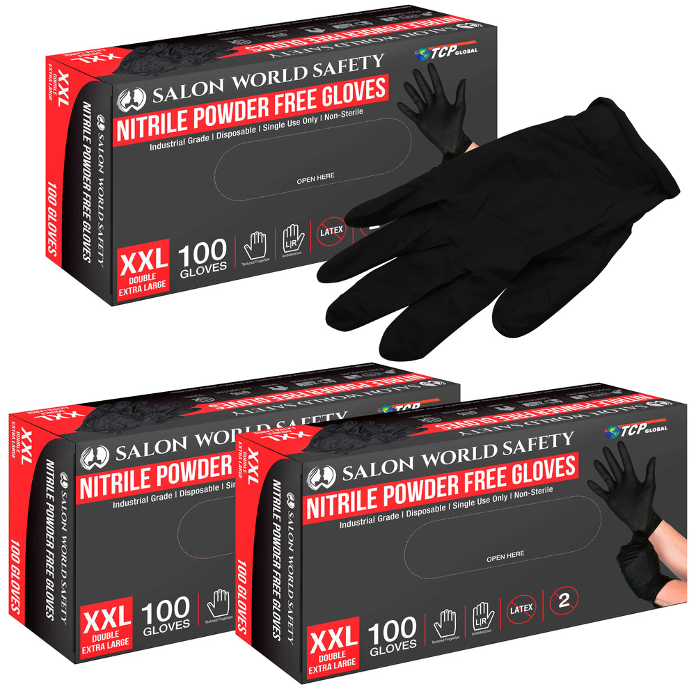Black Nitrile Disposable Gloves, 3 Boxes of 100 - XX-Large, 4 Mil Thick - Latex and Powder Free, Textured Tips, Food Safe, Extra-Strong Protection
