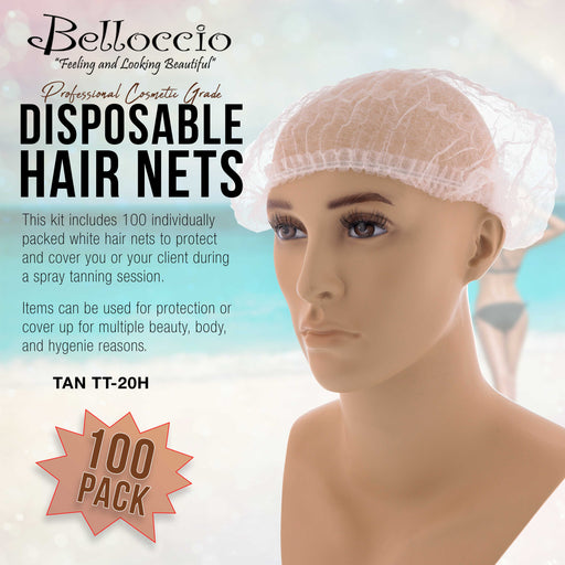 Belloccio 100 Disposable Hair Net Caps: Sunless Spray Tanning, Salon, Spa, Food