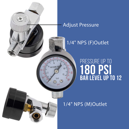 Air Adjusting Valve Regulator (1/4" NPT) with Gauge - Air Pressure Regulator for Spray Guns and Pneumatic Tools