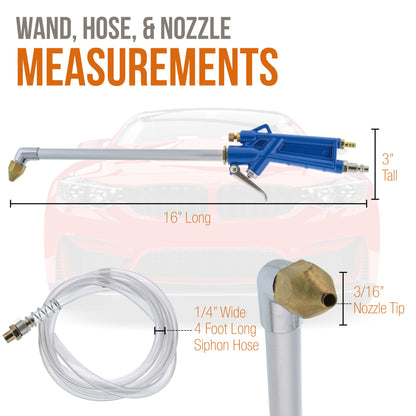Engine Cleaning Gun with Wand and 4 Foot Siphon Hose - Air Spray Gun Blasts Away Removes Grease, Grime, Oil and Dirt From Car Engines