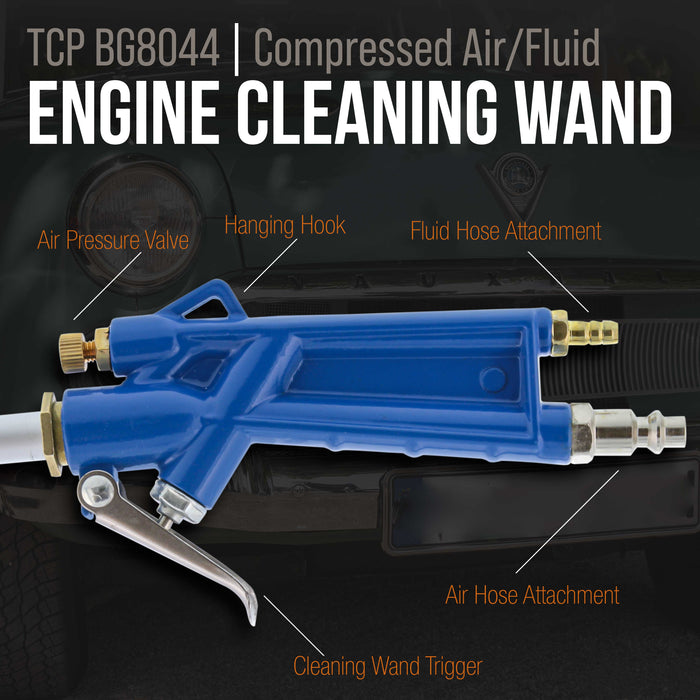 TCP Global Engine Cleaning Gun with Wand and 4 Foot Siphon Hose - Air Spray Gun Blasts Away Removes Grease, Grime, Oil and Dirt From Car Engines