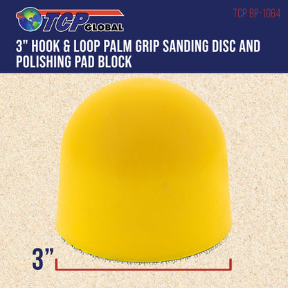 3" Palm Grip Foam Hand Sanding Block Pad for Hook & Loop and 3" DA Sanding Discs - Polishing Pad Holder - Buff Polish Car Wet-Sand