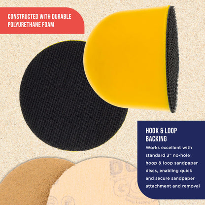 3" Palm Grip Foam Hand Sanding Block Pad for Hook & Loop and 3" DA Sanding Discs - Polishing Pad Holder - Buff Polish Car Wet-Sand