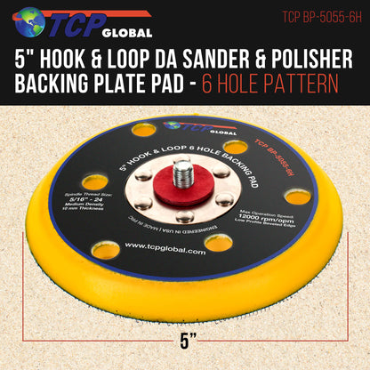 5" DA Sander & Polisher Backing Plate Pad, Hook & Loop, 6 Hole Pattern Dustless - Dual-Action Random Orbital Sanding, Auto Wood Sandpaper