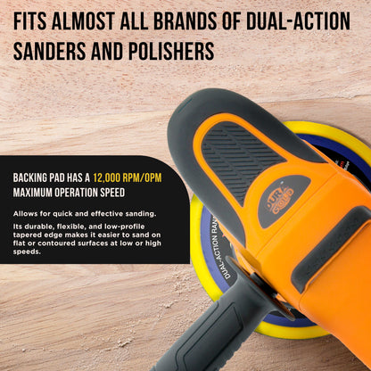6" Hook & Loop DA Sander & Polisher Backing Plate Pad, 6 Hole Pattern Dustless - Dual-Action Random Orbital Sanding Pad, Low Profile Edge