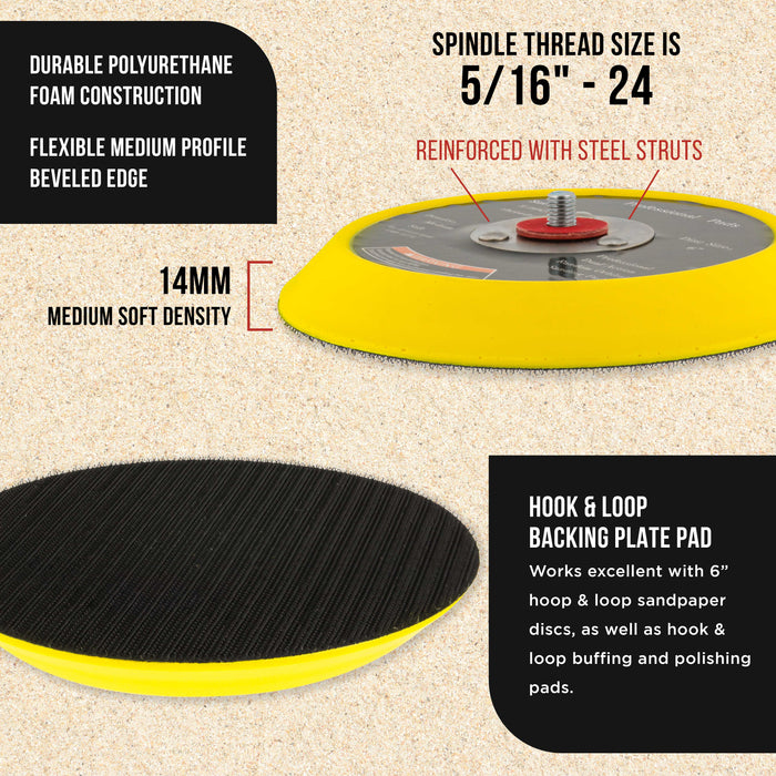 6" DA Polisher & Sander Pad - Hook & Loop Face - Random Orbital Backing Plate