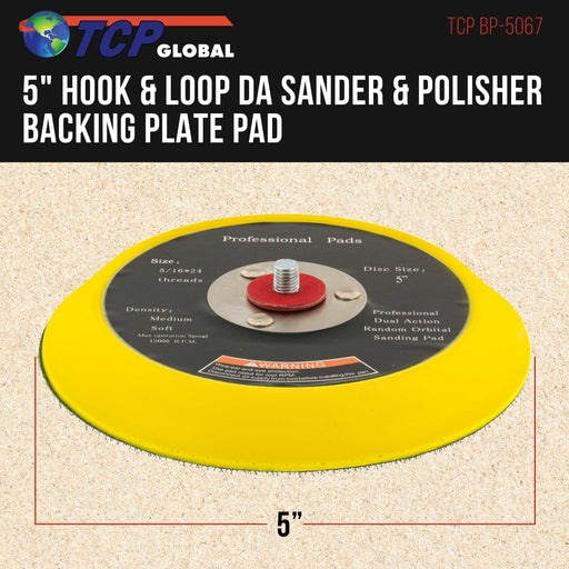 5" DA Polisher & Sander Pad - Hook & Loop Face - Random Orbital Backing Plate