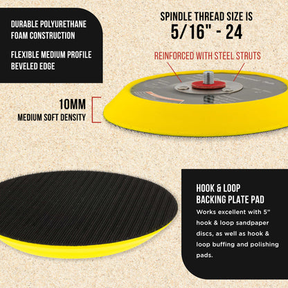 5" DA Polisher & Sander Pad - Hook & Loop Face - Random Orbital Backing Plate