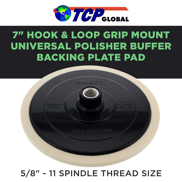 TCP Global Brand 7" Hook & Loop Grip Mount Universal Polisher Buffer Backing Plate Pad, 5/8" - 11 Threads - Attach Foam Wool Buff Pads - Rotary Backup
