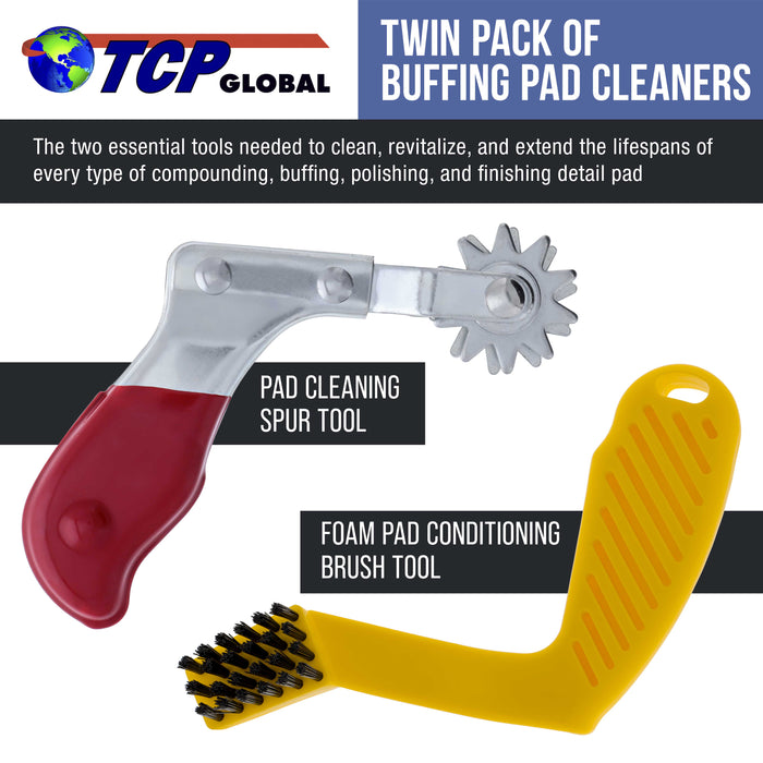 TCP Global Polishing and Buffing Pad Cleaning Spur Tool and Foam Pad Conditioning Brush, Clean Recondition Polisher Buffer Wool Compound & Polish Pads