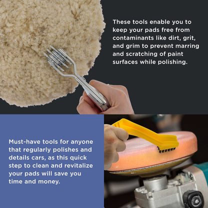 Polishing and Buffing Pad Cleaning Spur Tool and Foam Pad Conditioning Brush, Clean Recondition Polisher Buffer Wool Compound & Polish Pads