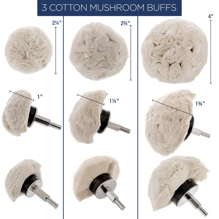 7 Piece Cotton Buffing & Polishing Pad Wheel Set for Drills - Polish Buff Rims