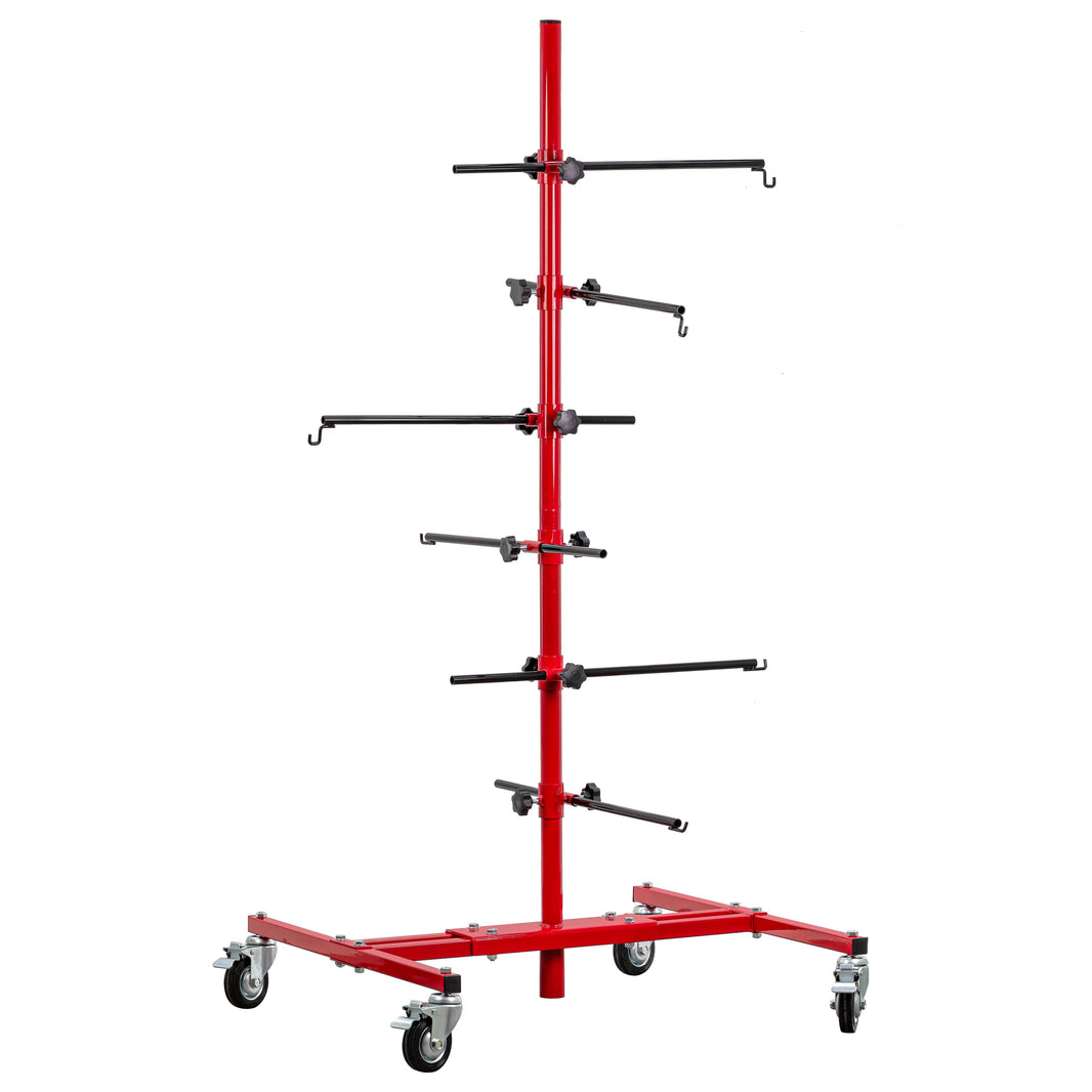 Auto Panel Tree Paint Stand Holder with Adjustable Center Post - Hook Levers Securely Hang Automotive Panels, Doors, Fenders, Bumpers, Car Parts