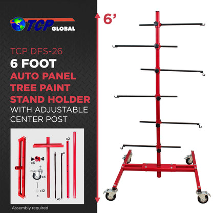 Auto Panel Tree Paint Stand Holder with Adjustable Center Post - Hook Levers Securely Hang Automotive Panels, Doors, Fenders, Bumpers, Car Parts