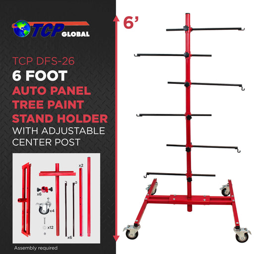 Auto Panel Tree Paint Stand Holder with Adjustable Center Post - Hook Levers Securely Hang Automotive Panels, Doors, Fenders, Bumpers, Car Parts - Auto Body Shop Painting, Save Time & Labor